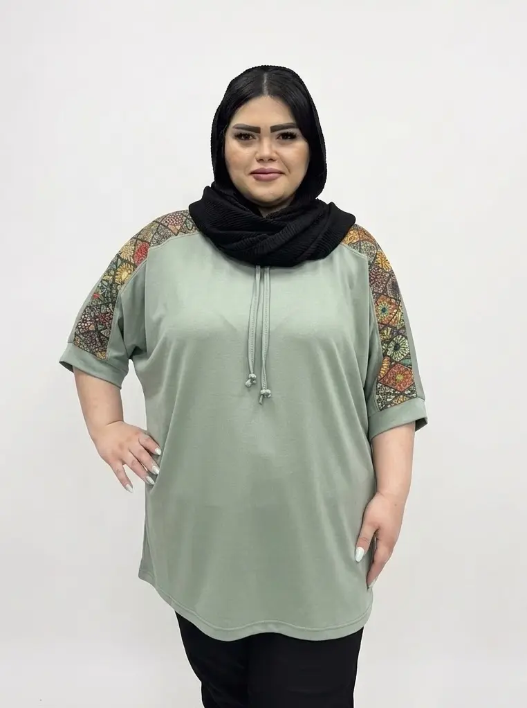 تونیک آستین کوتاه سایز بزرگ زنانه مدل خرجکار سنتی